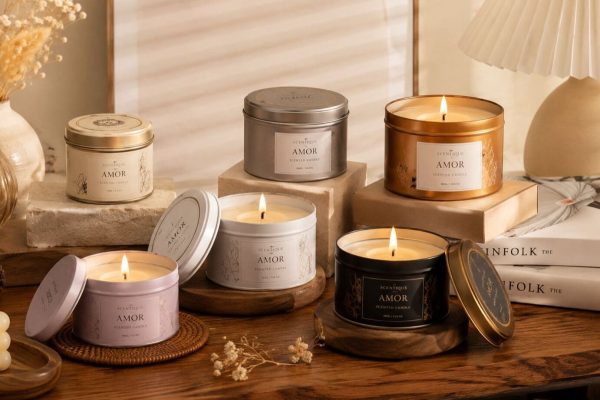 Nến thơm hộp thiếc với thiết kế tinh tế, hương thơm dịu nhẹ giúp tạo không gian sống thư giãn