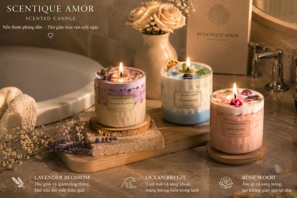 Nến thơm phòng tắm giúp tạo không gian thư giãn, khử mùi hiệu quả và mang đến trải nghiệm an toàn cho sức khỏe